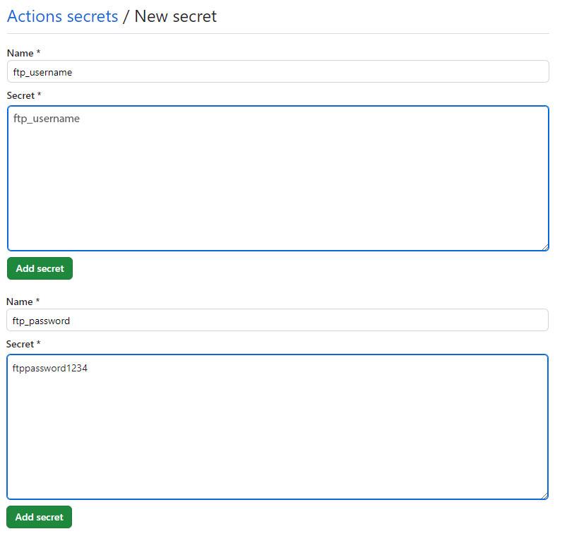 Create secrets for gtihub actions