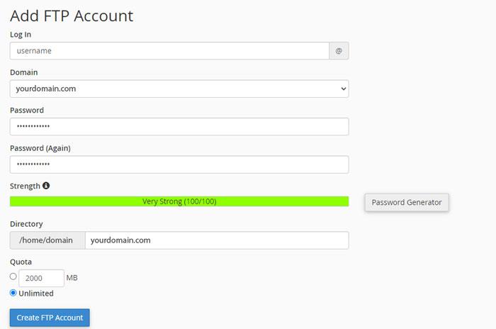 Cpanel Create FTP Account