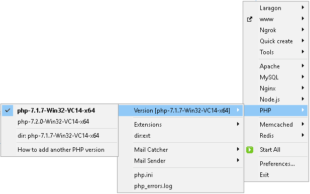Laragon multiple php verisons